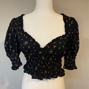 Urban Outfitters Navy Flower Smocked Top